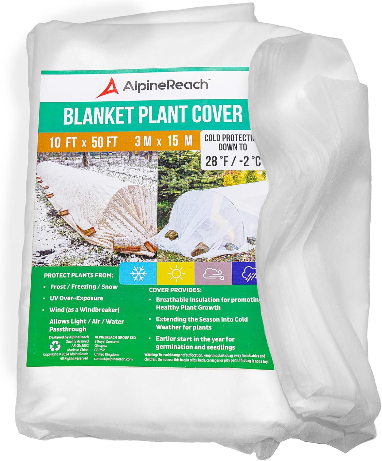AlpineReach Plant Frost Cover Protection Blanket 10ft x 50ft - AlpineReach