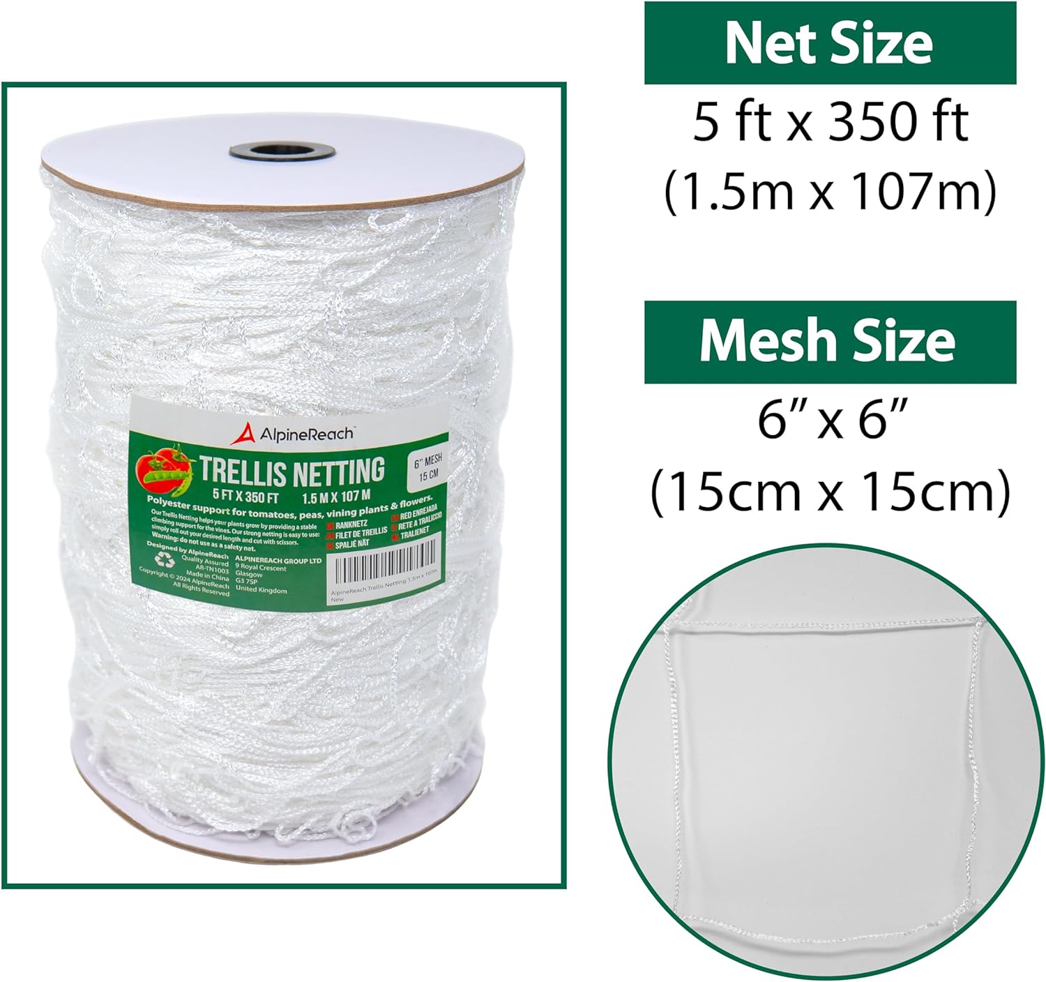 AlpineReach 5 ft x 350 ft Trellis Netting - AlpineReach