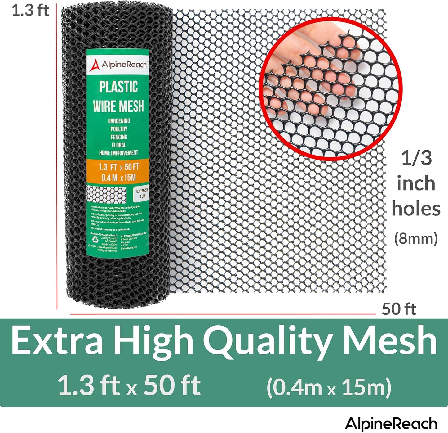 AlpineReach Plastic Wire Mesh Roll 1.3ft x 50ft, Black - AlpineReach