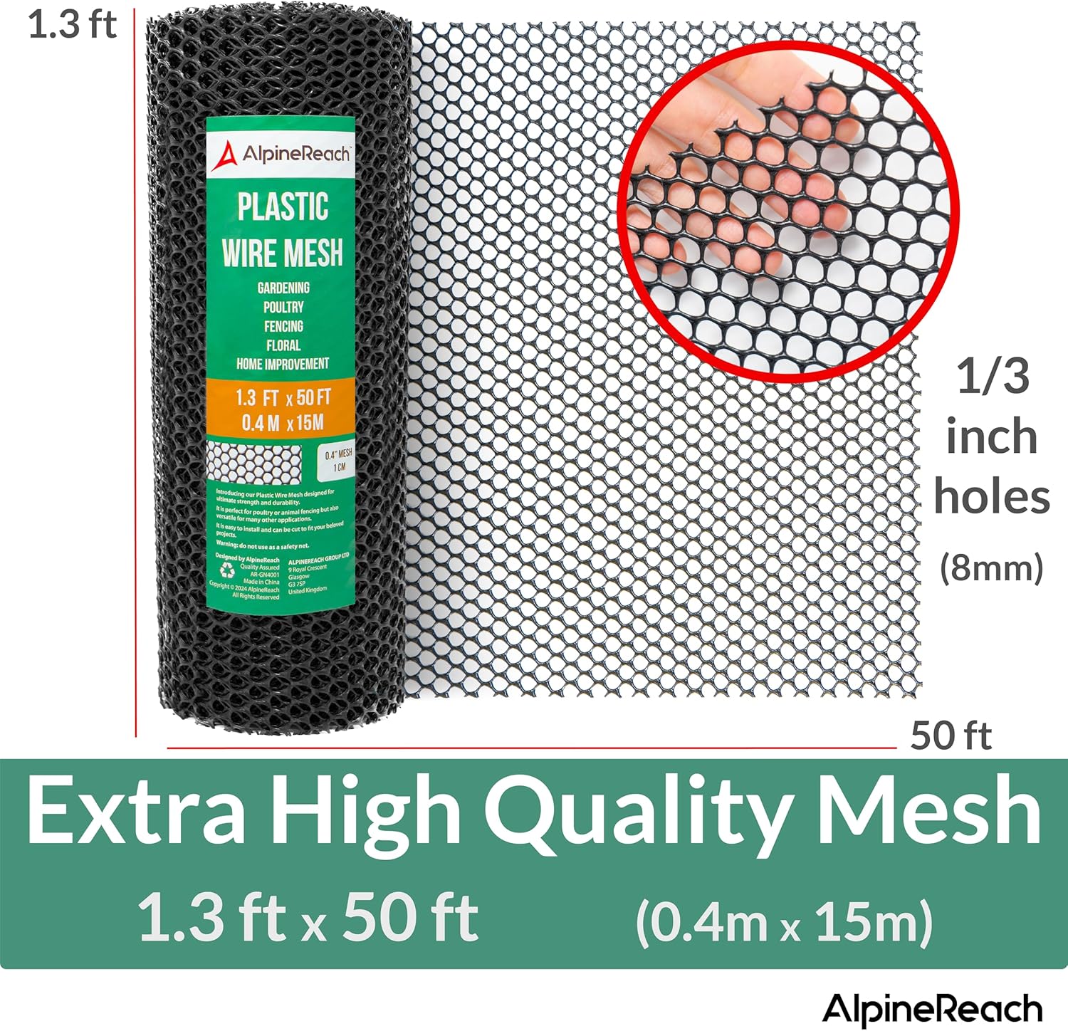AlpineReach Plastic Wire Mesh Roll 1.3ft x 50ft, Black - AlpineReach