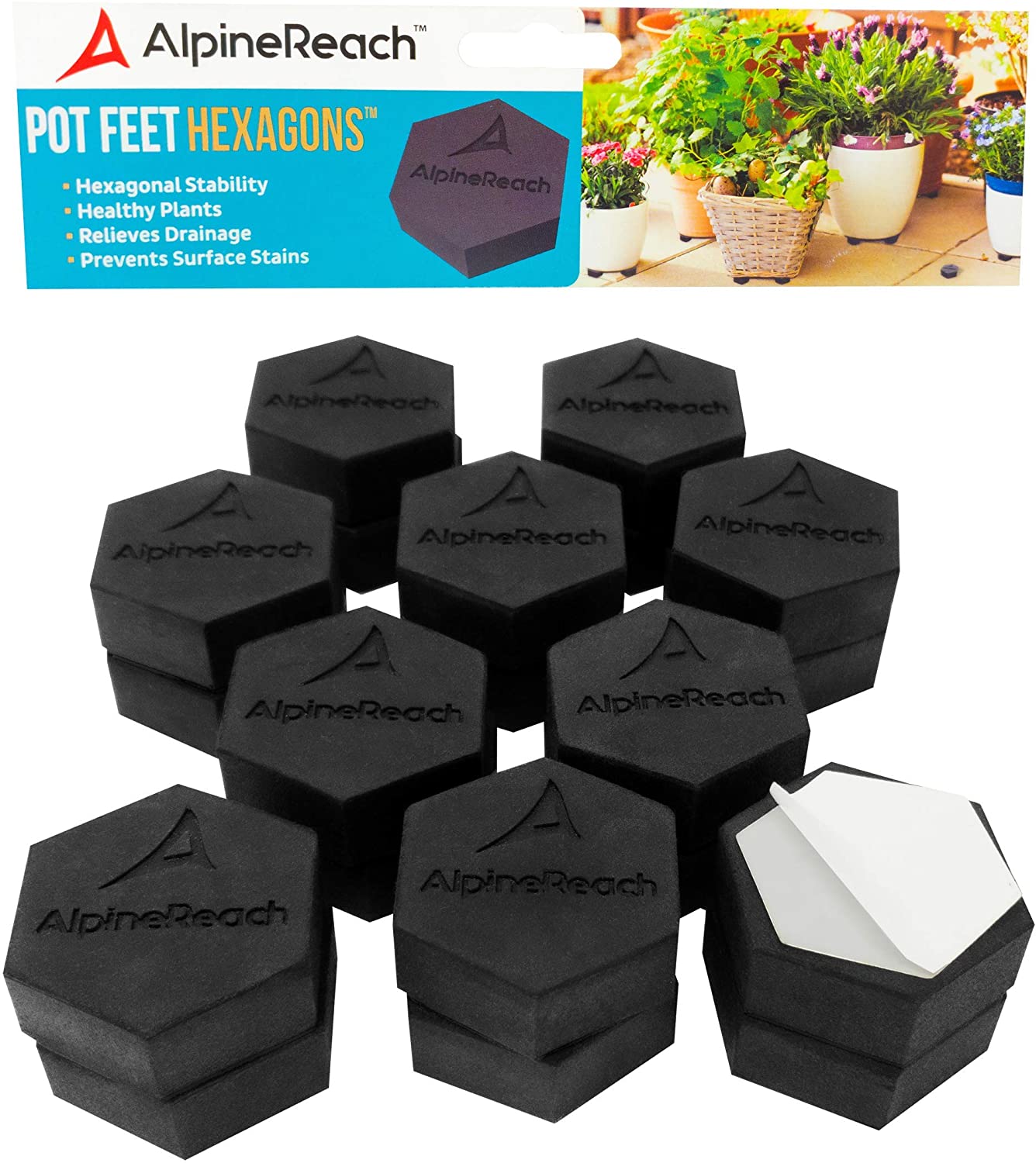alpine plant pots AlpineReach 12 Pack Pot Feet Hexagons & Adhesive Pads