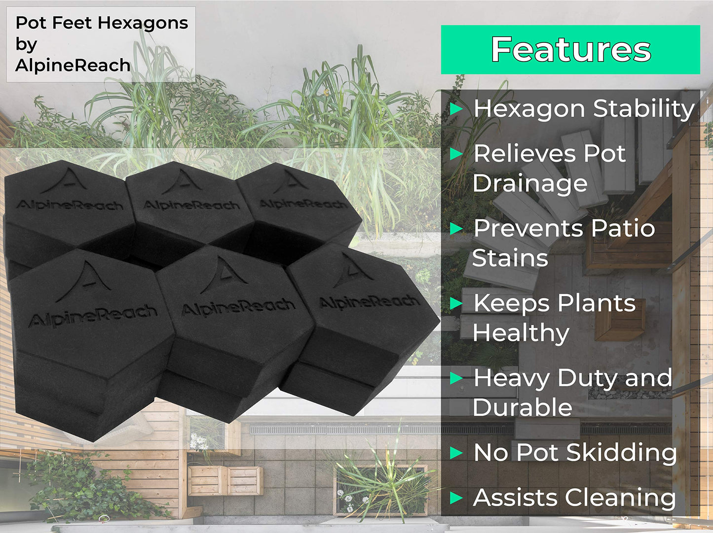 AlpineReach 12 Pack Pot Feet Hexagons & Adhesive Pads - AlpineReach