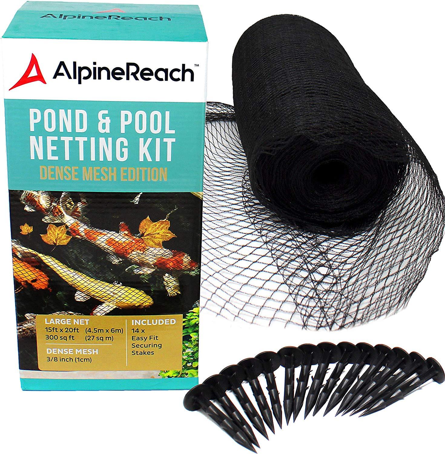 AlpineReach Koi Pond Netting Kit 15 x 20 ft Black Heavy Duty Woven Fine Mesh Net Cover for Leaves - Protects Koi Fish from Blue Heron Birds, Cats 