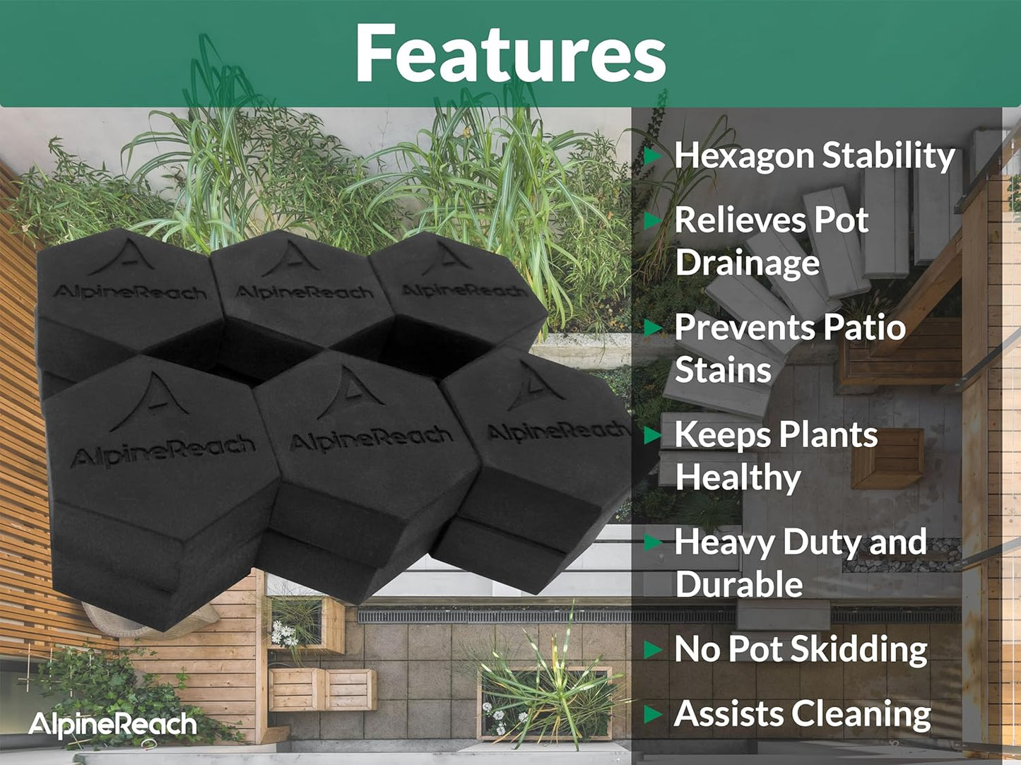 AlpineReach 12 Pack Pot Feet Hexagons & Adhesive Pads