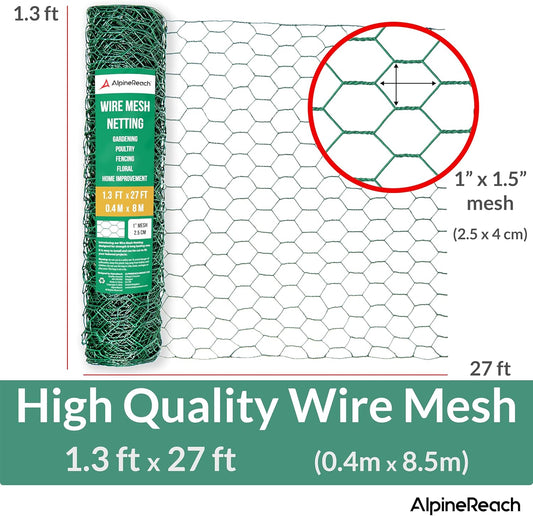 AlpineReach Chicken Wire 1.3ft x 27ft, Green - AlpineReach