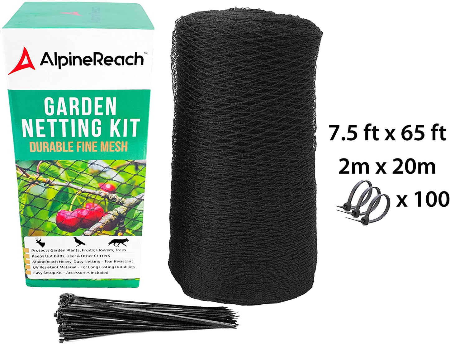 AlpineReach Garden Bird Netting Kit 7.5 x 65 Feet Black - AlpineReach