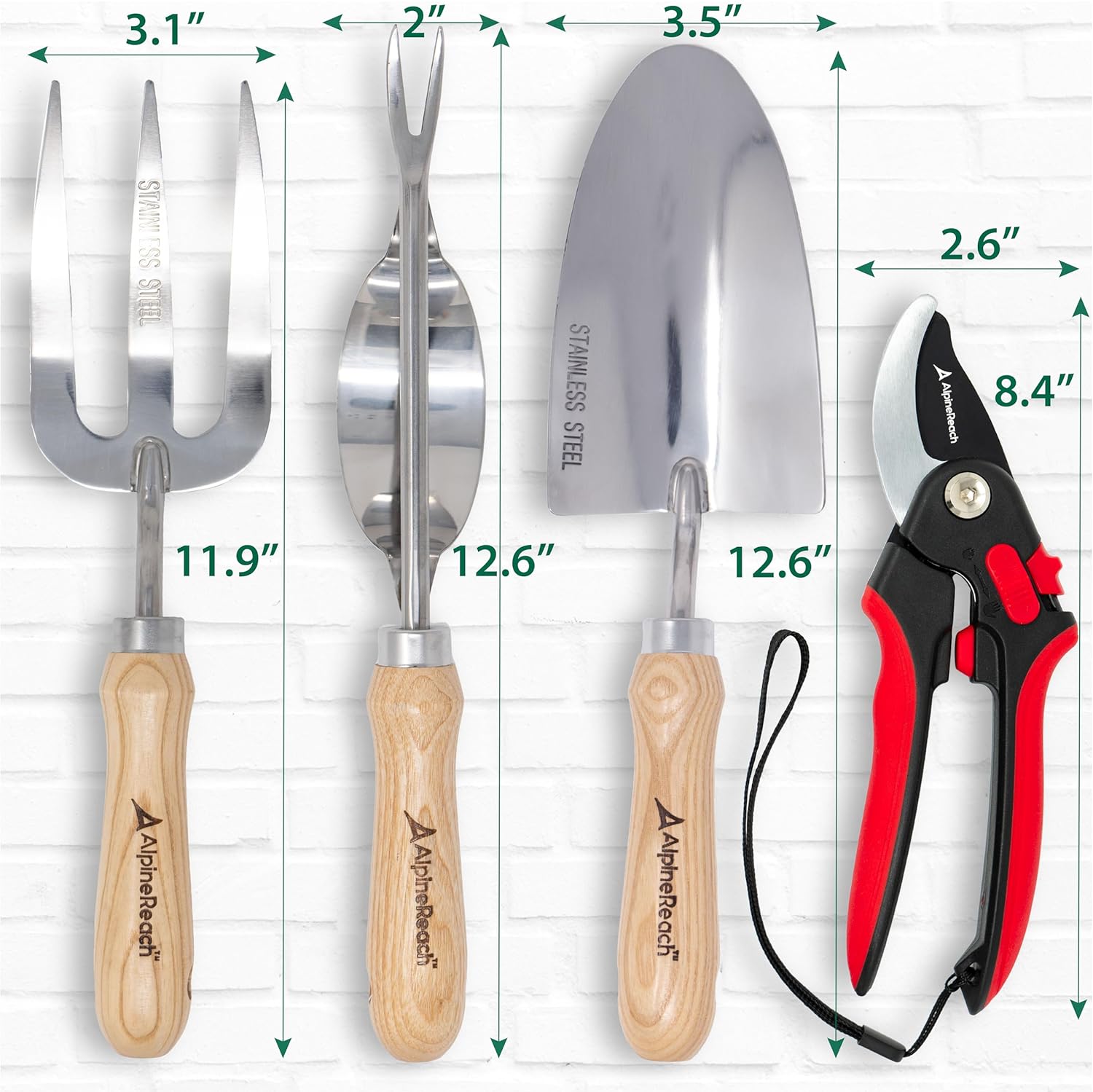 AlpineReach Garden Tool Set - Premium 4 Piece Kit for Gardening, Bypass Pruning Shears, Trowel, Fork, Weeder - AlpineReach