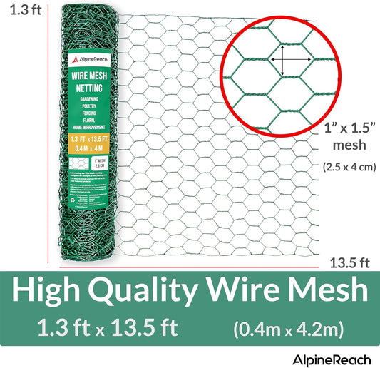 AlpineReach Chicken Wire 1.3ft x 13.5ft, Green - AlpineReach