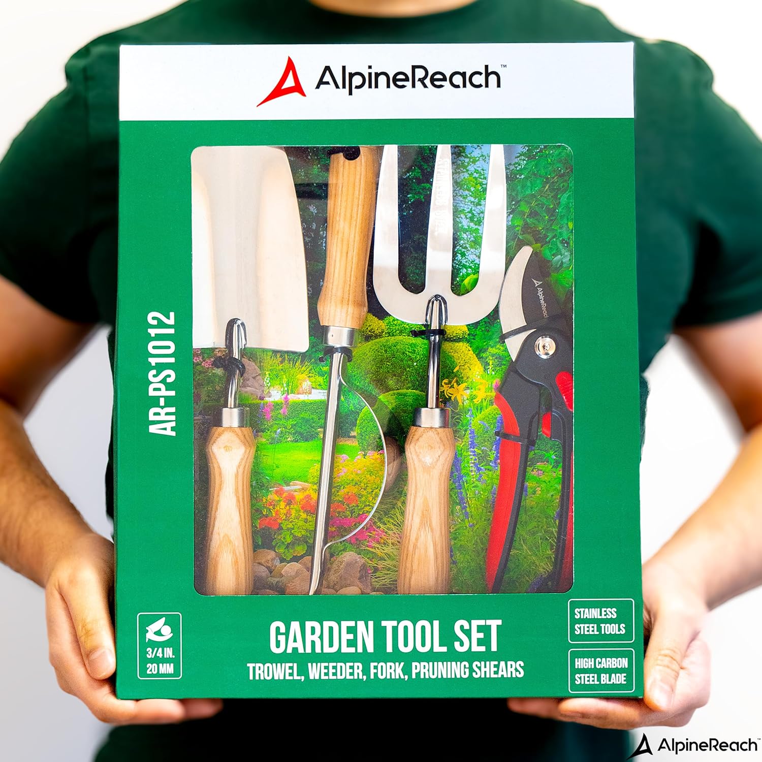 AlpineReach Garden Tool Set - Premium 4 Piece Kit for Gardening, Bypass Pruning Shears, Trowel, Fork, Weeder, Gift Box - AlpineReach