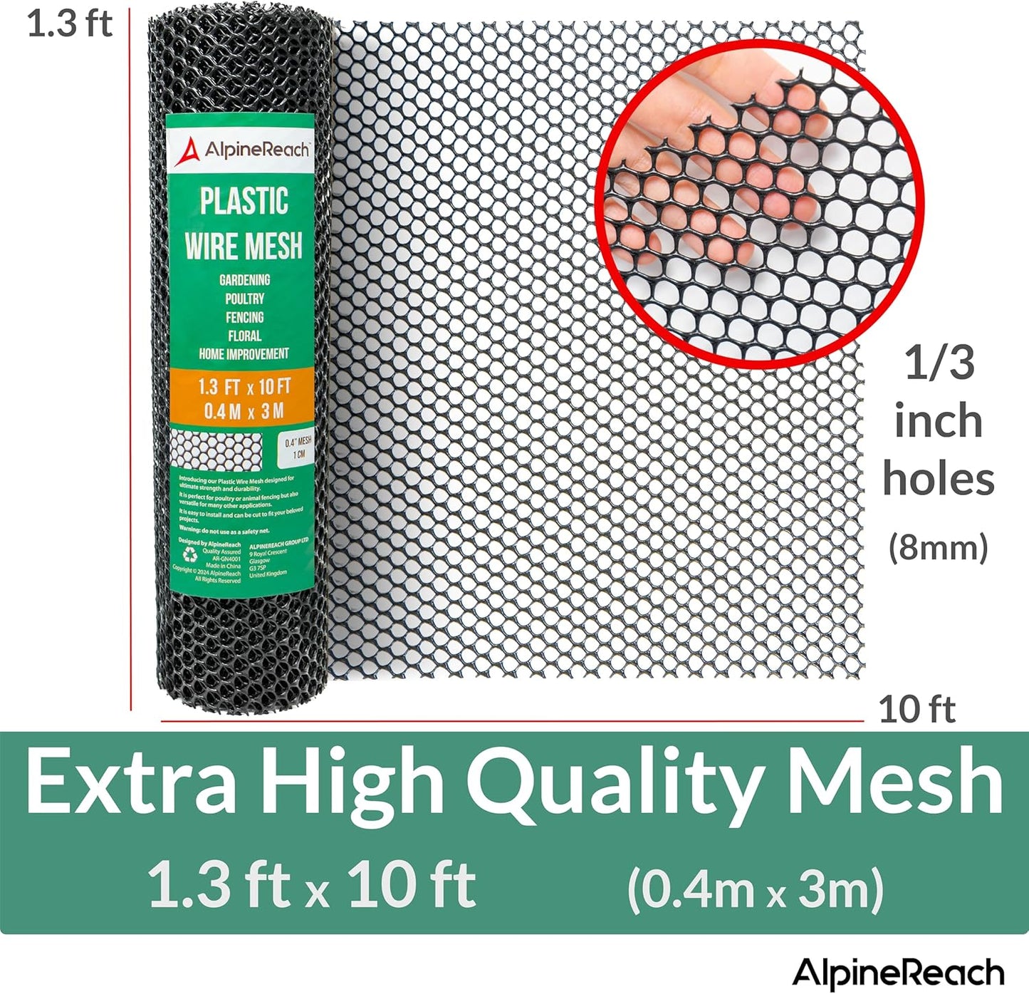 AlpineReach Plastic Wire Mesh Roll 1.3ft x 10ft, Black - AlpineReach