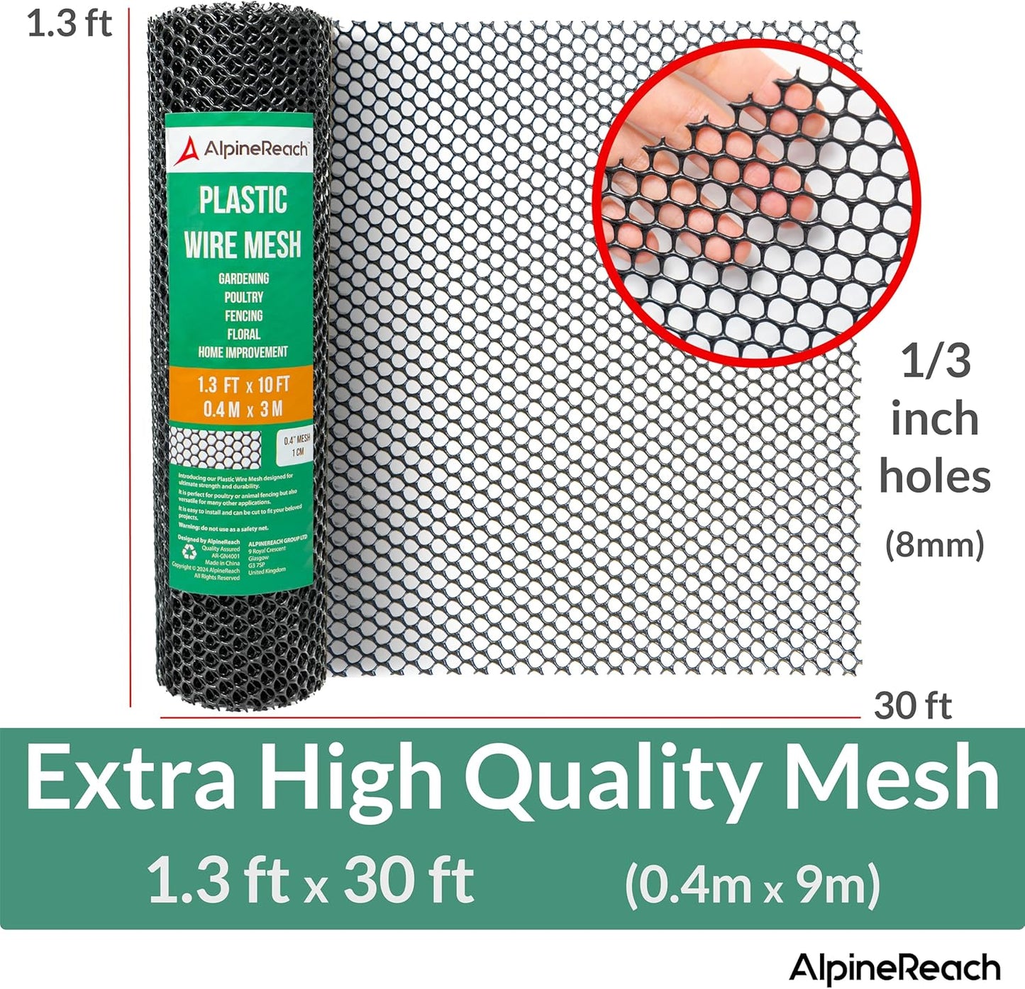 AlpineReach Plastic Wire Mesh Roll 1.3ft x 30ft, Black - AlpineReach