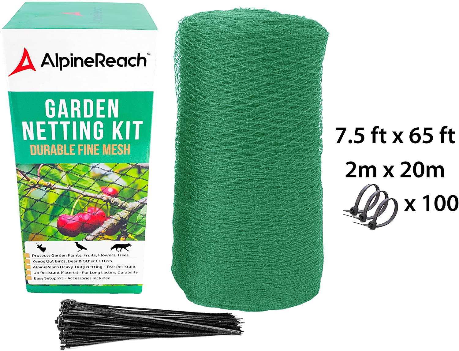 AlpineReach Garden Bird Netting Kit 7.5 x 65 Feet Green - AlpineReach