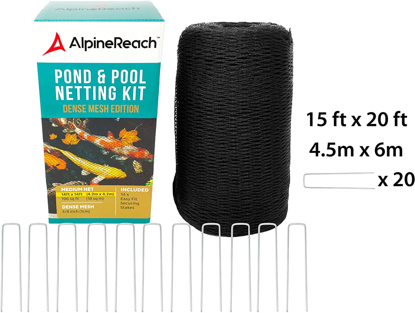 AlpineReach 15 x 20 Feet Koi Pond Netting Kit 20 Steel Staples